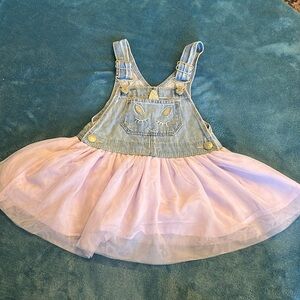 OshKosh B'gosh Unicorn Tulle Pink Silver Denim Overall Dress Vestbak Size 2T